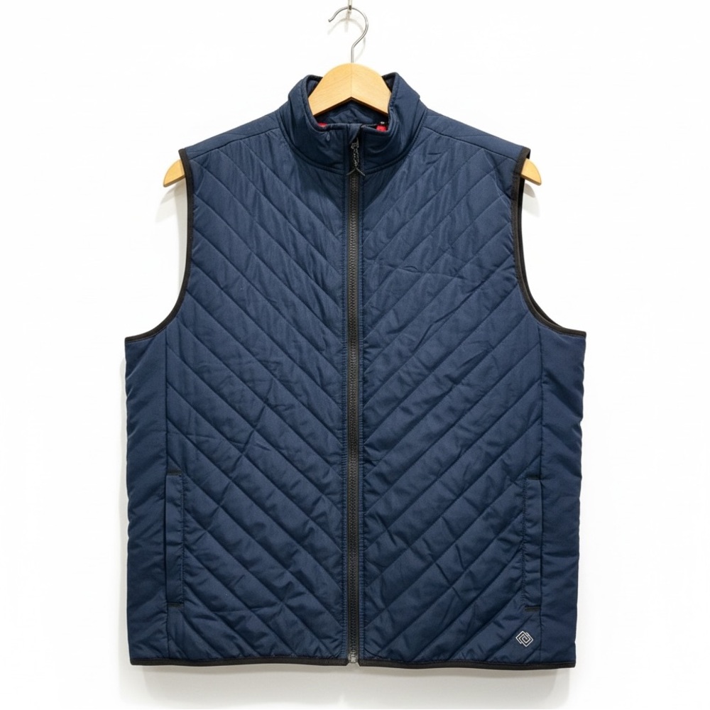 ZELOS Navy Quilted Zip-Up Vest Red Lining Size XL